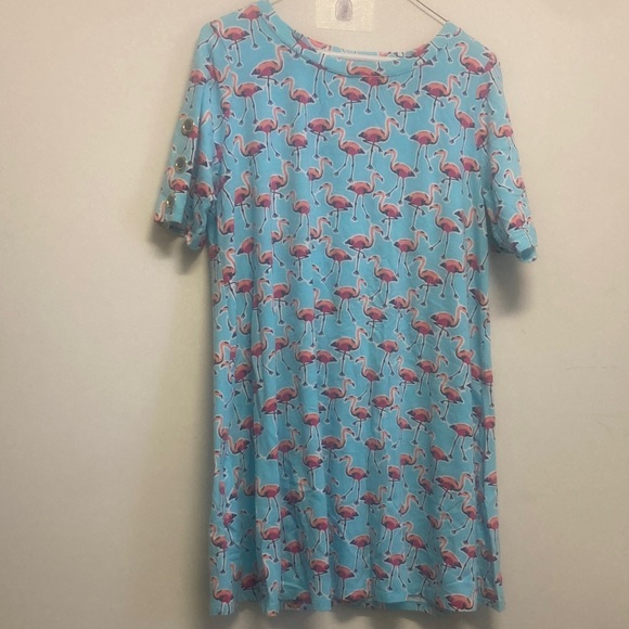 Crown & Ivy Blue Flamingo Print Dress - Picture 1 of 1